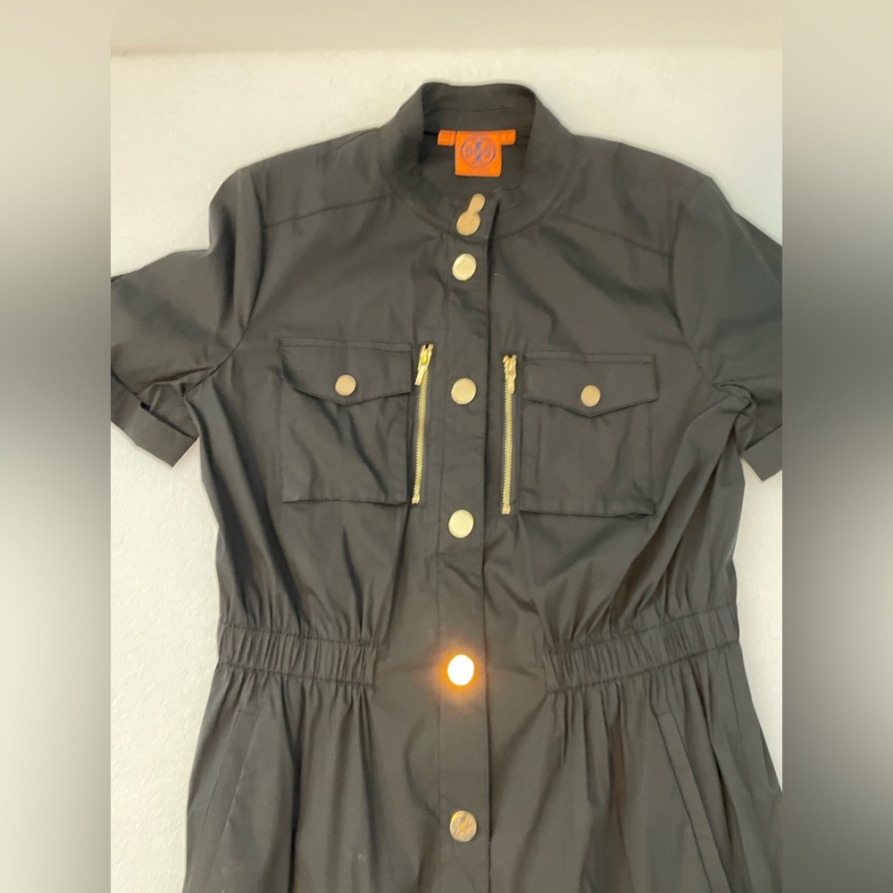 TORY BURCH Black with Gold Snap Buttons Shirtdress Dress Sz 6 Small - Picture 3 of 8